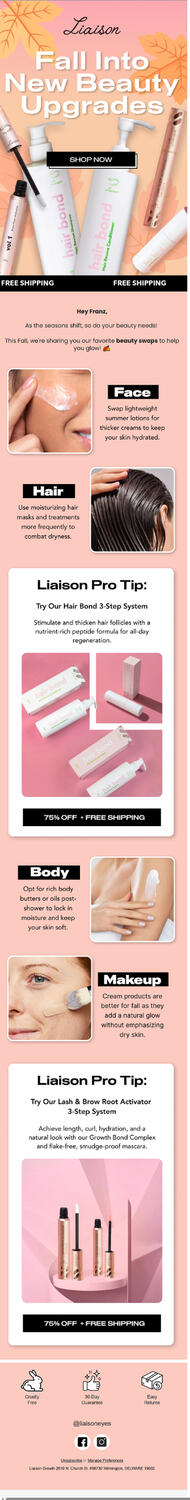 beauty products email campaign