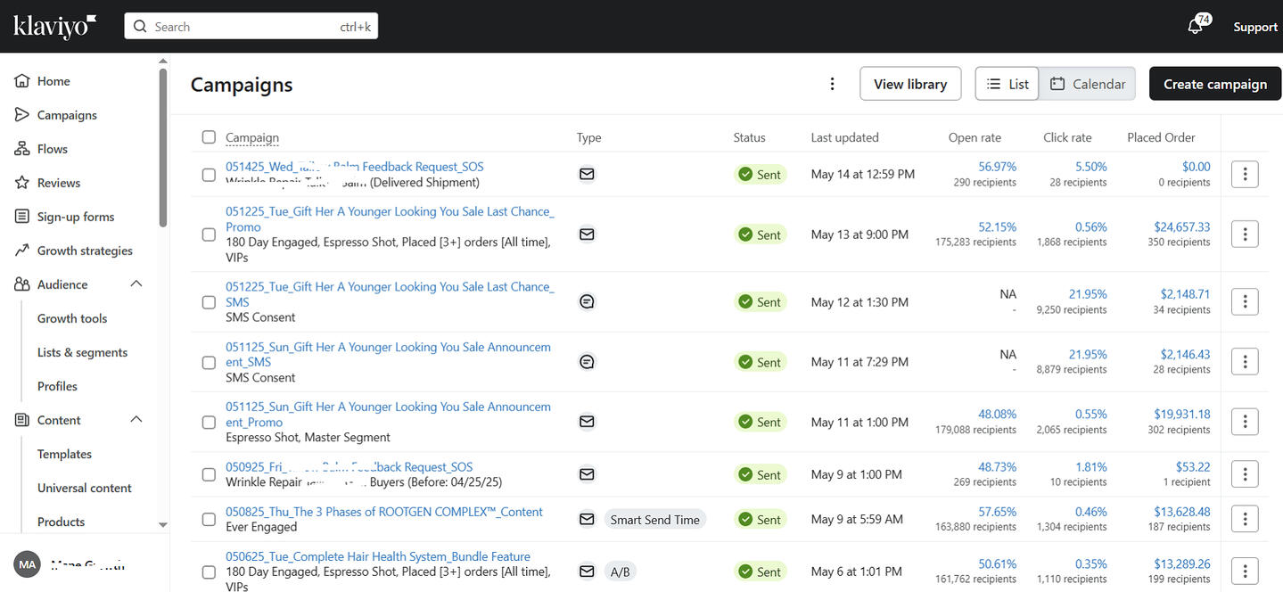 klaviyo email campaign